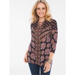Chico’s “Parisian Medallian” paisley lace-chest blouse (2/large)